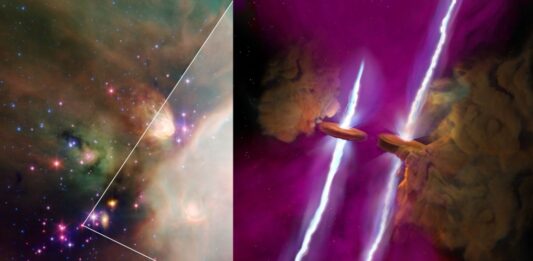 Descubren discos y chorros gemelos en estrellas jóvenes de un sistema múltiple